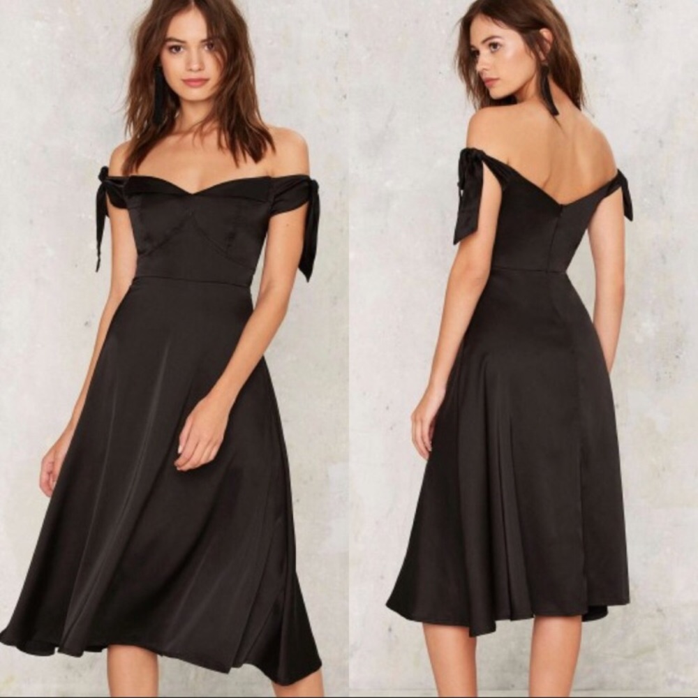 Nasty Gal Charlotte black satin midi dress NWOT